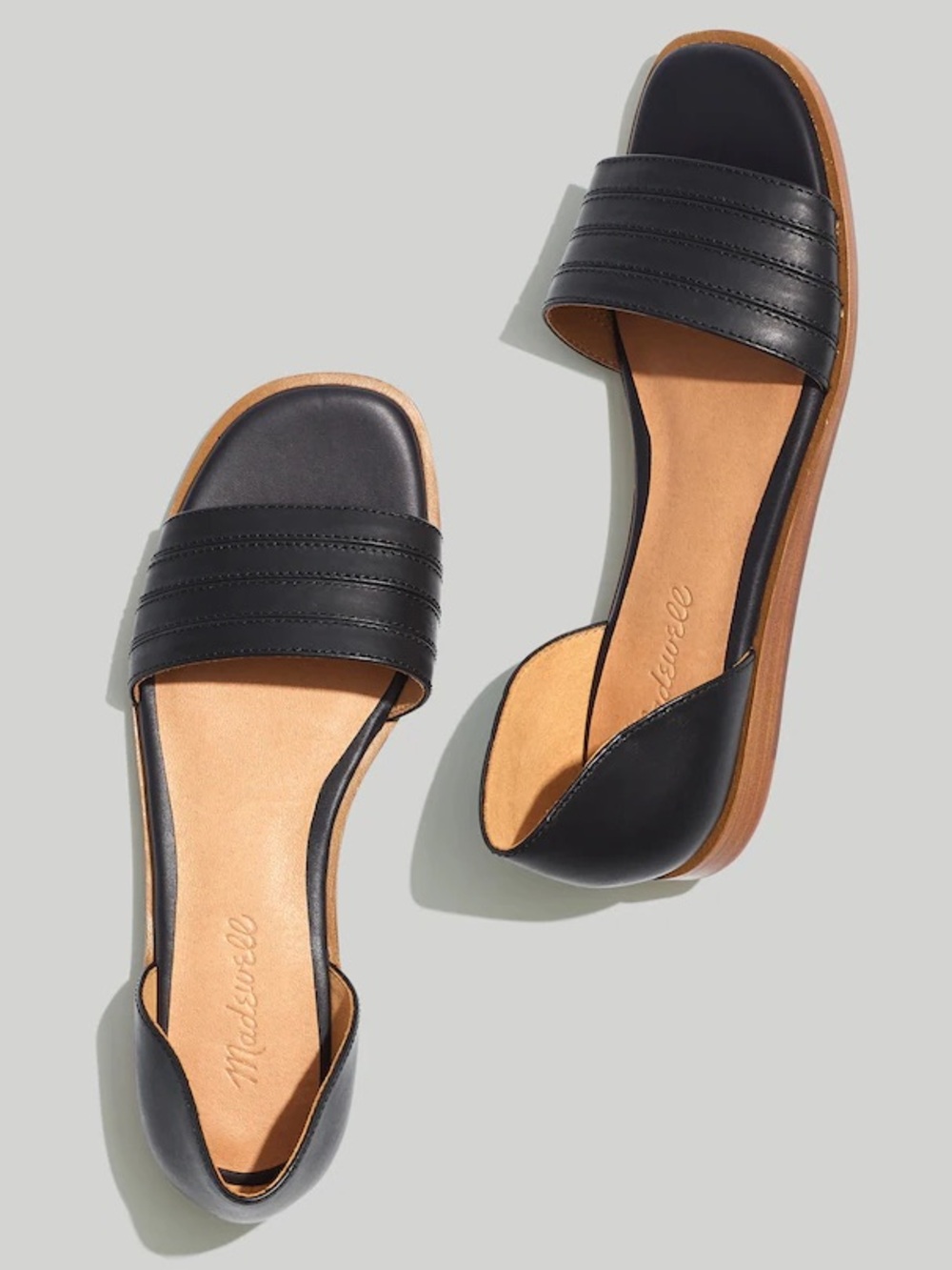 Madewell Nelda D'Orsay Flat Black Leather Sandal Open Toe Size 9 Vacation Resort